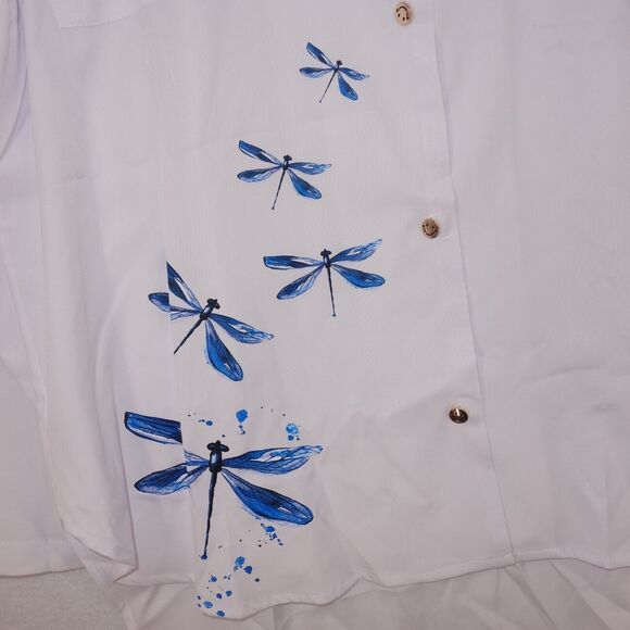 NEW Nora Cora 2XL White Dragonfly Casual Long Sleeve Button Up Shirt Women's XXL - Picture 7 of 8